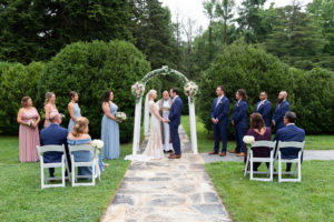 Bride and Groom at an outdoor wedding at Rust Manor House
